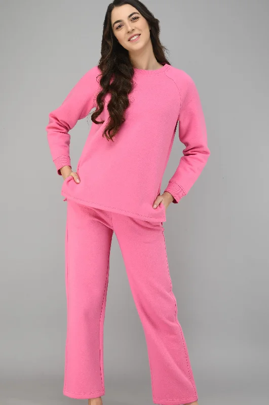 Feisty Pink Fleece Long Pullover Set Cooling pajama sets