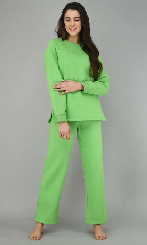 Glam Green Fleece Long Pullover Set Couple pajama sets