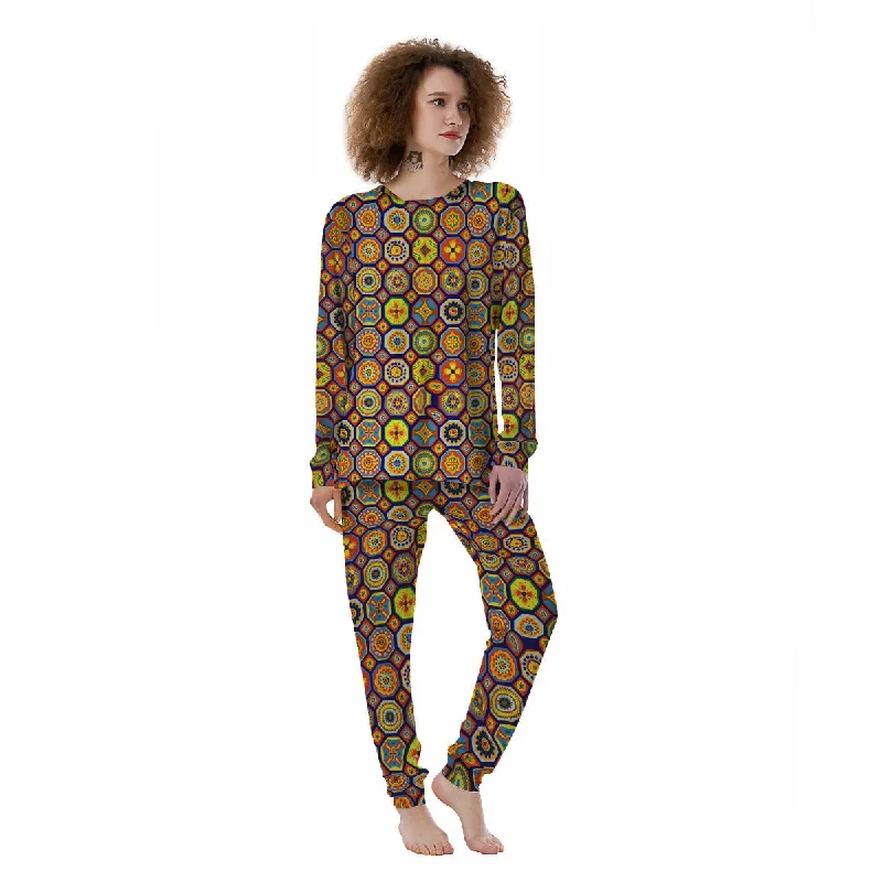 Patchwork Abstract Floral Colorful Print Pattern Women's Pajamas Loungewear pajama sets