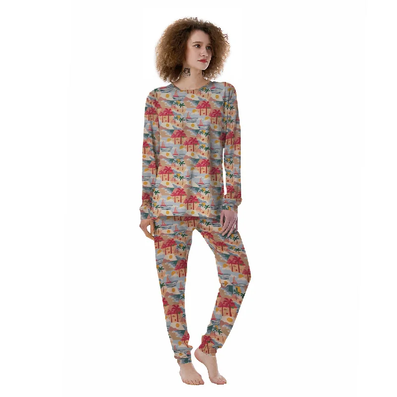 Patchwork Beach And Sunset Sky Print Pattern Women's Pajamas Sexy pajama sets