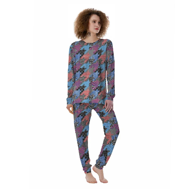 Patchwork Style And Classic Houndstooth Print Pattern Women's Pajamas Classic pajama sets