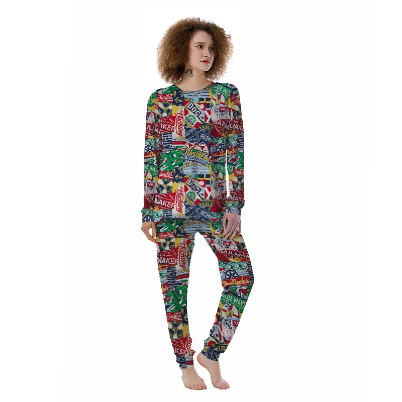 Patchwork Vintage Nautical Print Pattern Women's Pajamas Shein pajama sets