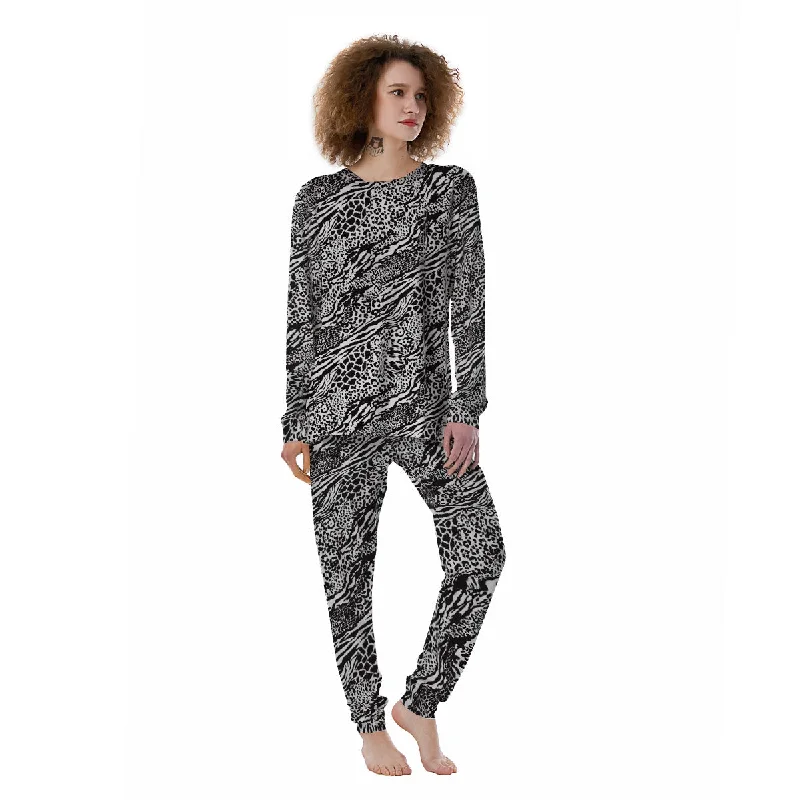 Patchwork White Black Animal Skins Print Pattern Women's Pajamas Camisole pajama sets