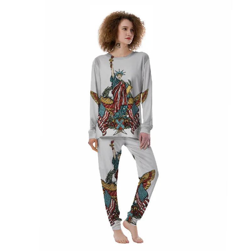 Patriotic Art Statue Of Liberty Print Women's Pajamas Vintage pajama sets