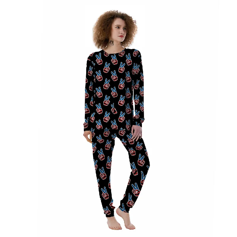 Peace Sign American Patriotic Print Pattern Women's Pajamas Cooling pajama sets