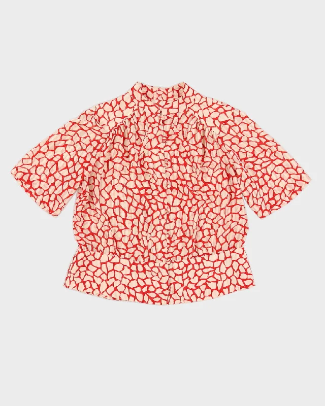 Red And Cream Patterned Short Sleeve Blouse - M Unisex pajama sets