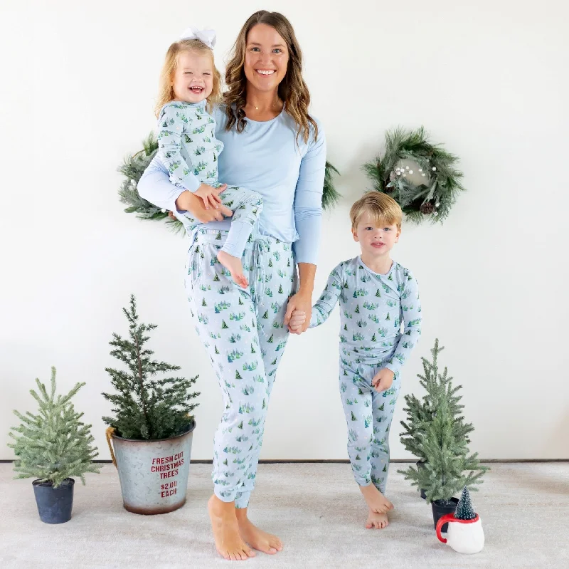 Twinkling Dream of Trees & Lights Women's Long Sleeve Pajama Set Postpartum pajama sets