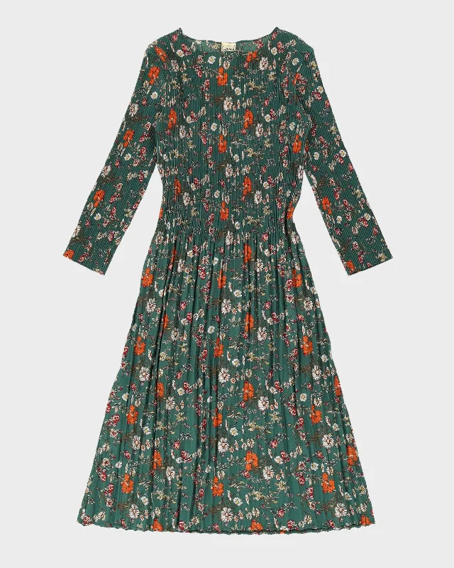 Vintage Green Floral Textured Dress - M Unisex pajama sets