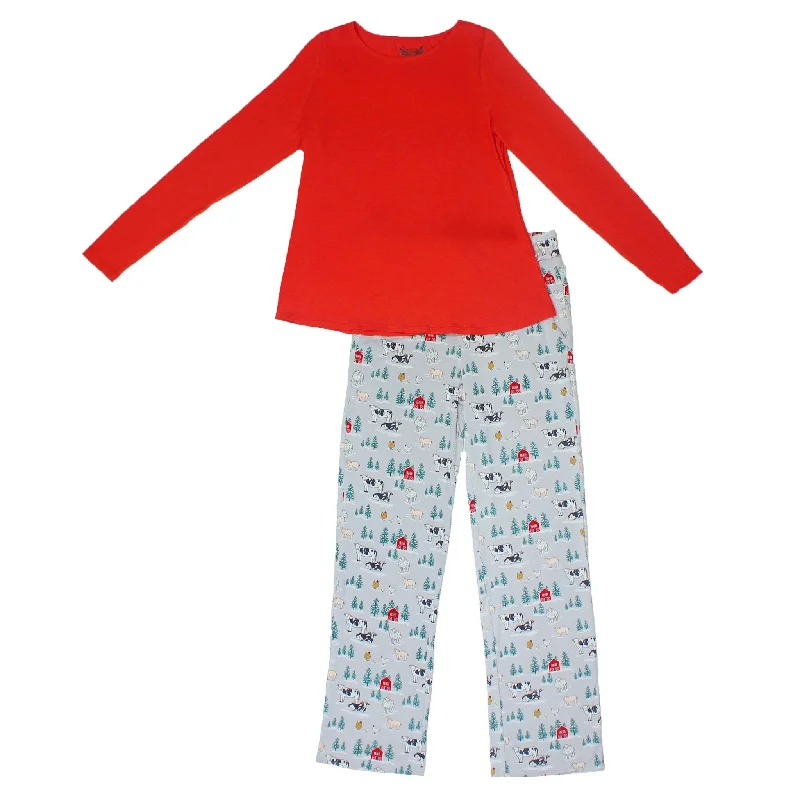 Winter Farm Buddies Women's Long Sleeve Pajama Set Movie night pajama sets