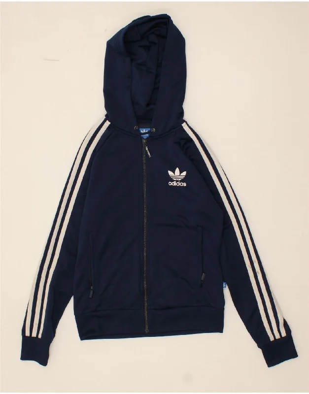 ADIDAS Womens Zip Hoodie Sweater UK 8 Small Navy Blue Polyester Vintage sweaters