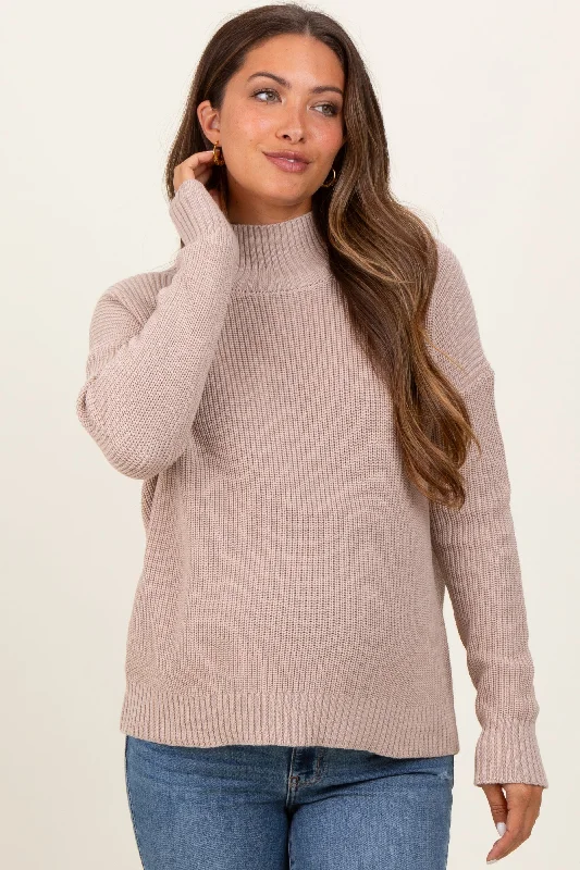 Beige Relaxed Mock Neck Maternity Sweater Alpaca wool sweaters