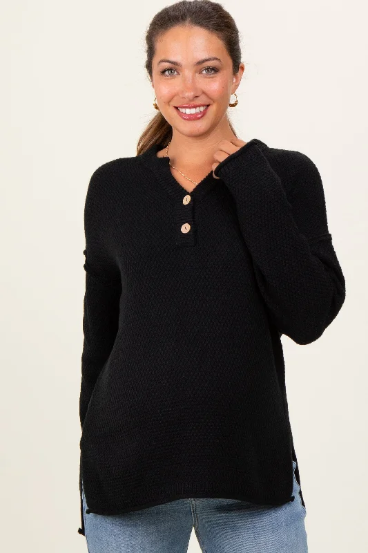 Black Diamond Knit Button Detail Maternity Sweater Casual sweaters