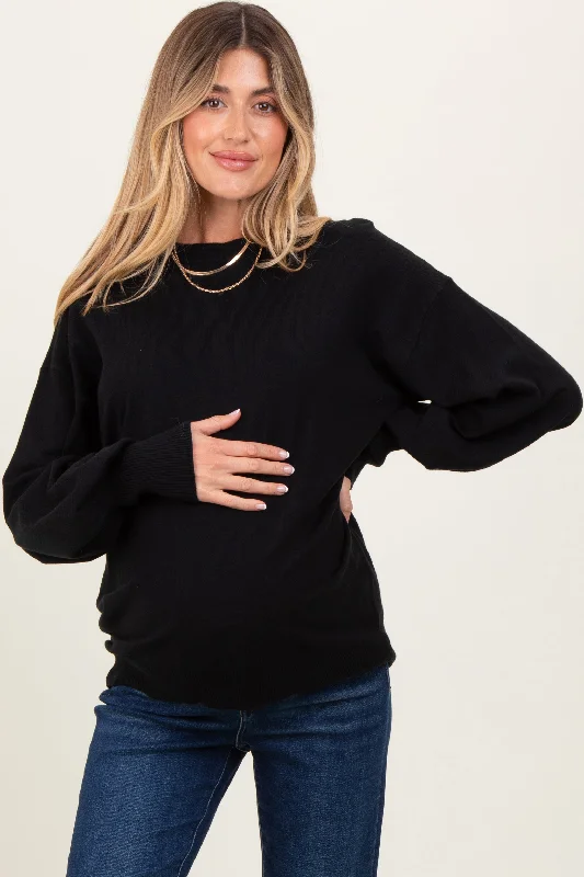 Black Fine Knit Balloon Sleeve Maternity Sweater Softest cashmere sweaters