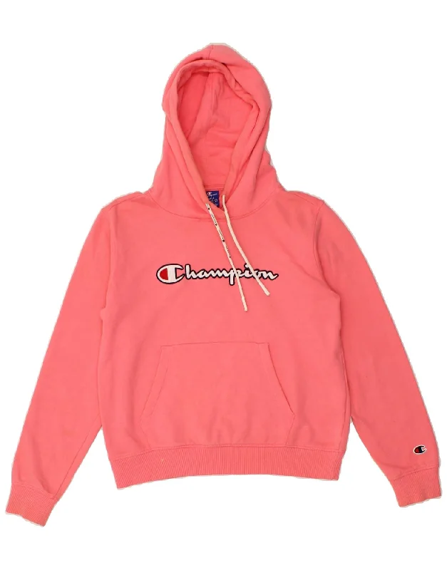 CHAMPION Womens Oversized Graphic Hoodie Jumper UK 10 Small Pink Cotton Canada Goose sweaters