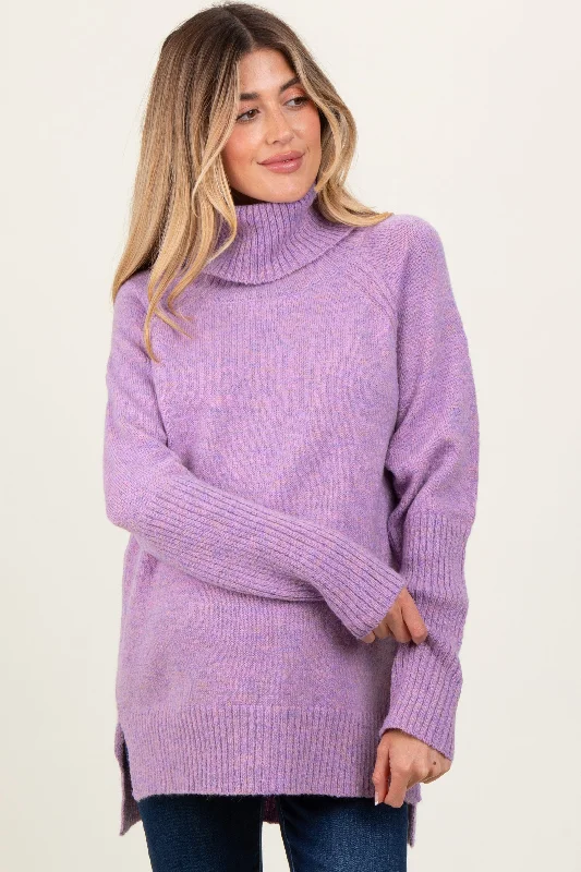 Lavender Contrast Rib Turtle Neck Maternity Sweater Best value sweaters