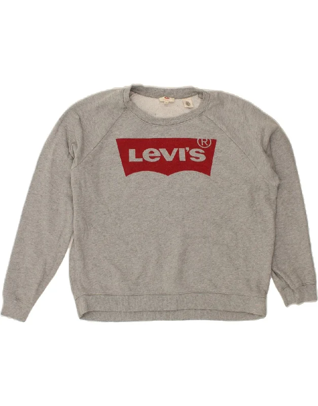 LEVI'S Womens Oversized Graphic Hoodie Jumper UK 14 Medium Grey Budget-friendly sweaters