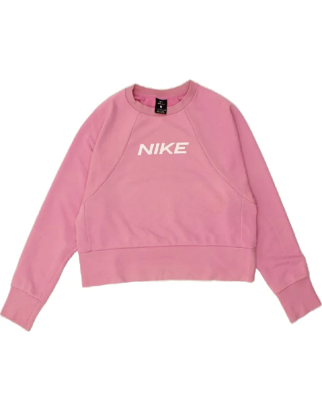 NIKE Womens Oversized Crop Graphic Sweatshirt Jumper UK 10 Small Pink Breathable sweaters