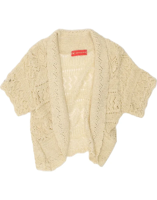 VINTAGE Womens Crop Short Sleeve Cardigan Sweater UK 8 Small Beige Acrylic Cropped sweaters