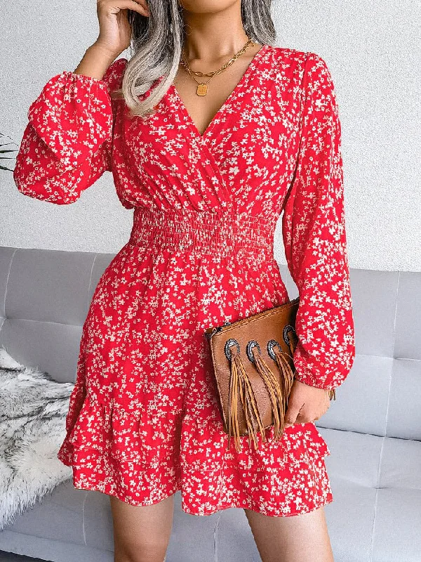 Women's Dresses Sexy Floral Chiffon Elastic Waist Mini Dress Party mini dresses