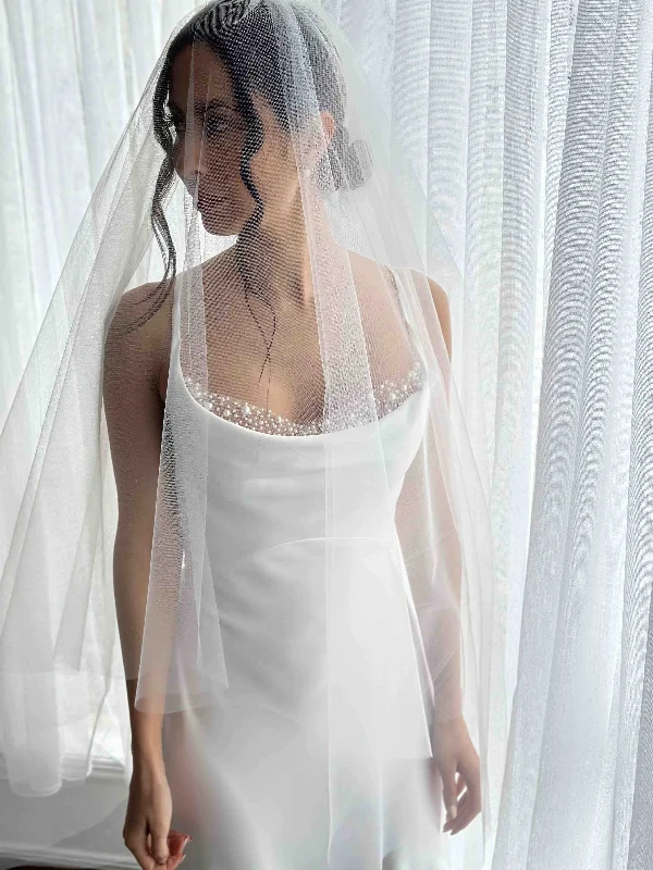 Angelica Short Bridal Veil With Blusher Beautiful Lace Gown