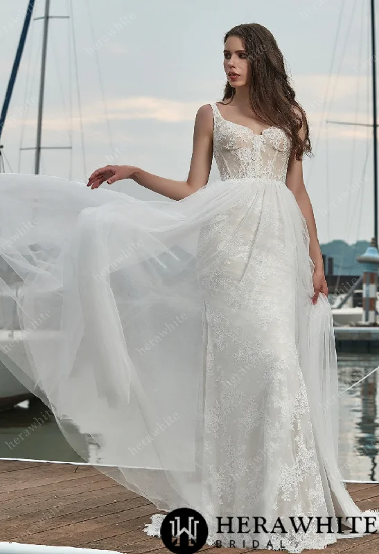 Lace Wedding Dress With Detachable Overskirt Beautiful Lace Gown