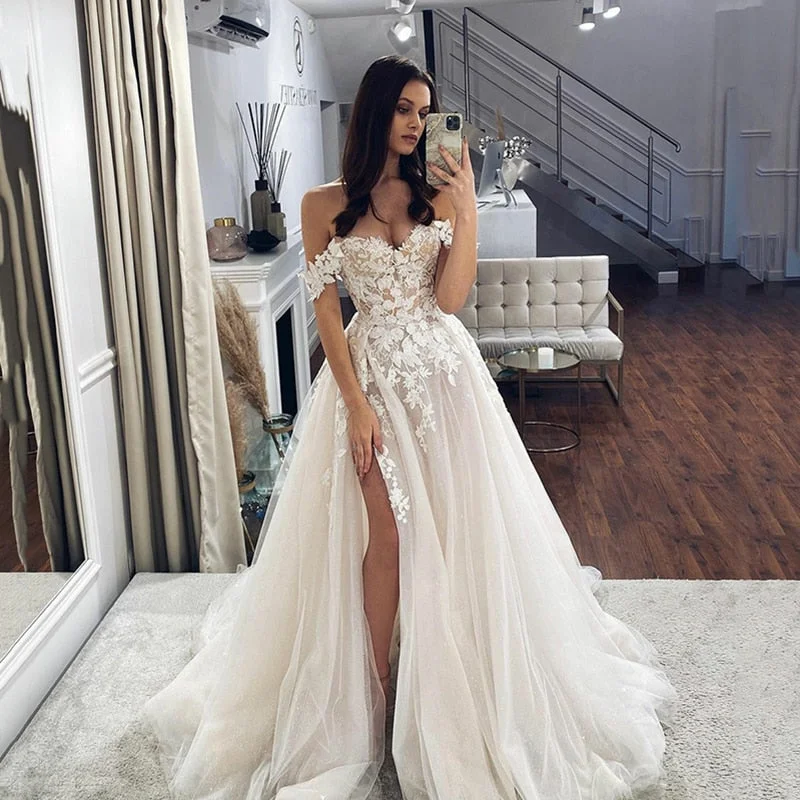 Wedding Dresses Off The Shoulder Sweetheart Neck Bridal Gowns Sheer Wedding Dress