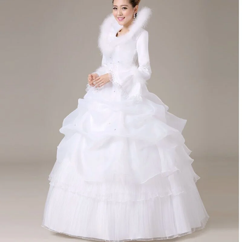 Wedding Dresses Winter Warm Long Sleeves Wedding Gowns White Lace Gown