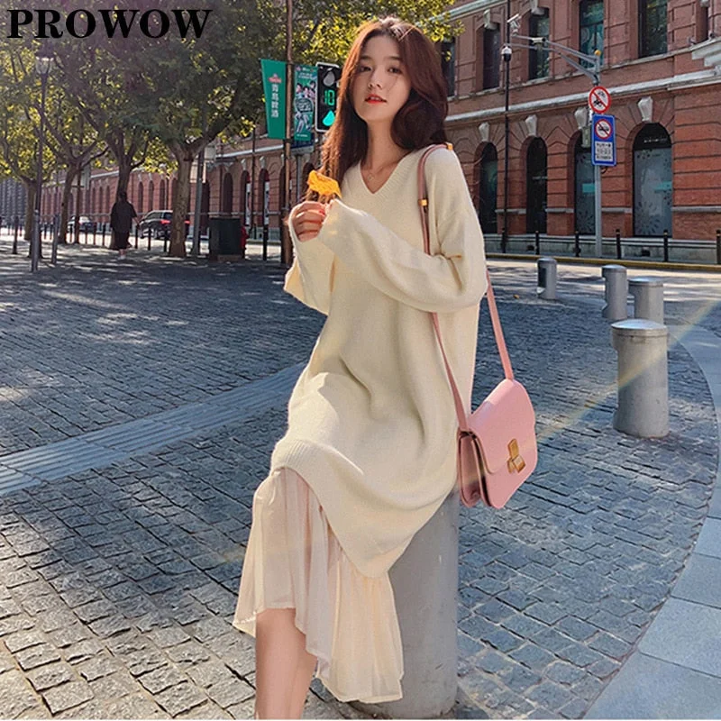 Christmas Gift One-Piece Dress For Women Elegant Autumn Winter Knittrd Sweater Dress Woman Korean Loose Pullover Office Woman Slim Midi Dress Best midi dresses for tall women