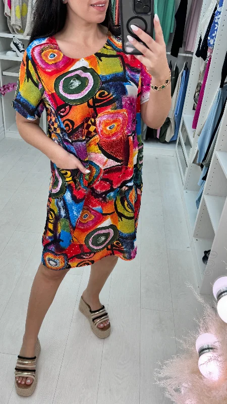 Gloria Colourful Abstract Smock Dress Best midi dresses for date night