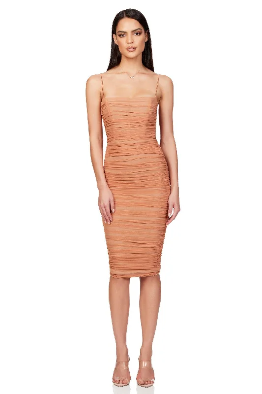 Nookie Mecca Midi Dress - Tan Long sleeve midi dresses