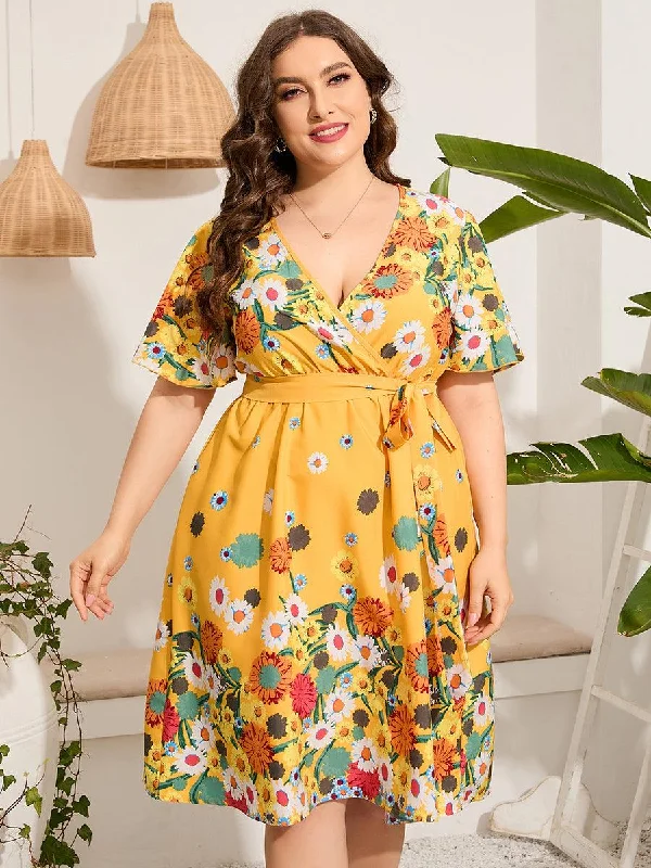 Plus Size Floral Summer Midi Dress Trendy midi dresses under $50