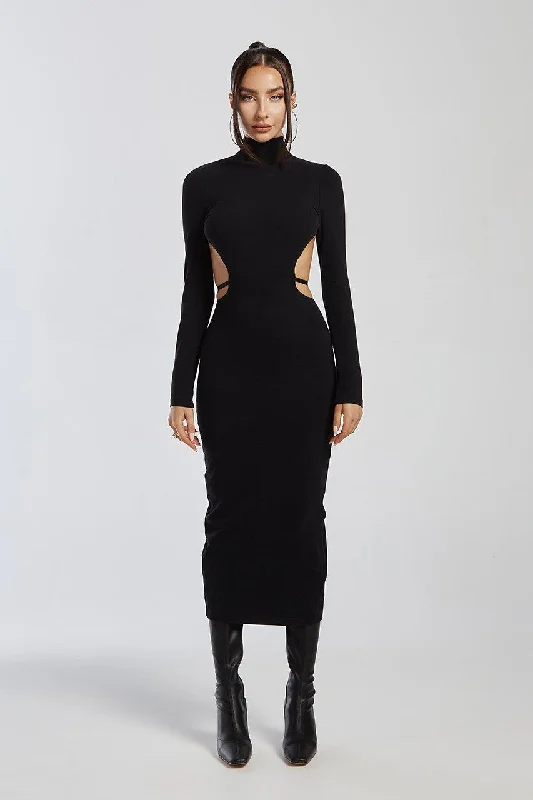 Valerie Midi Dress - Black Stretchy midi dresses