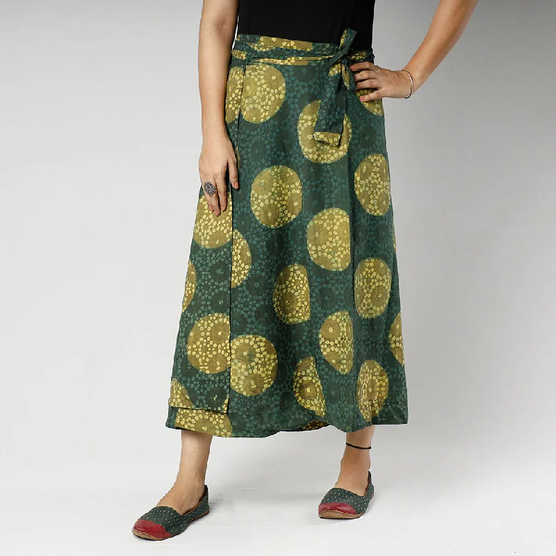 Green - Ajrakh Block Printed Cotton Wrap Around Skirt Elegant unclassified skirts