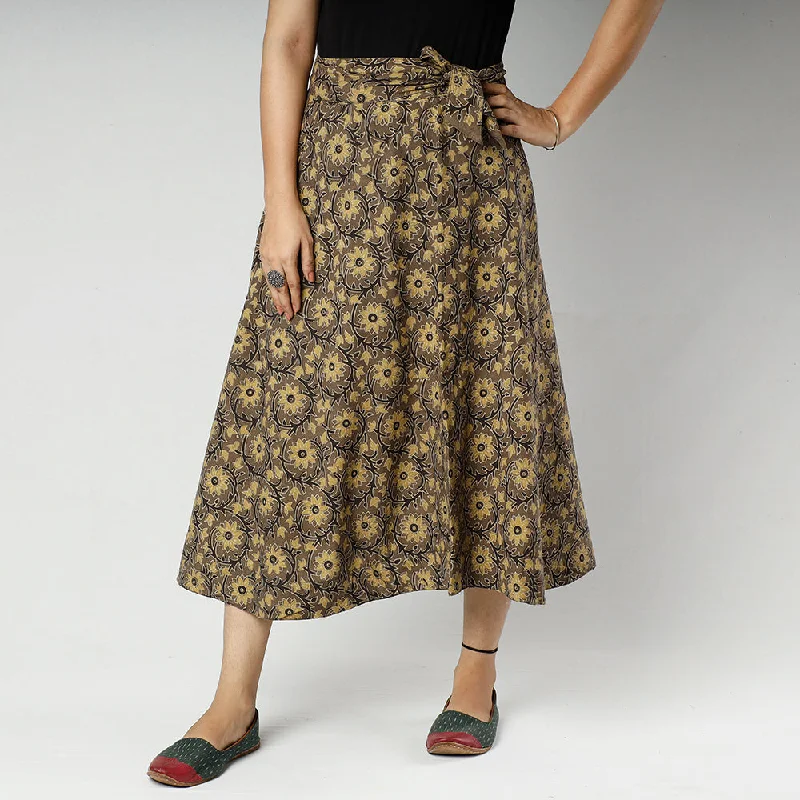 Brown - Ajrakh Block Printed Cotton Wrap Around Skirt Lounge unclassified skirts