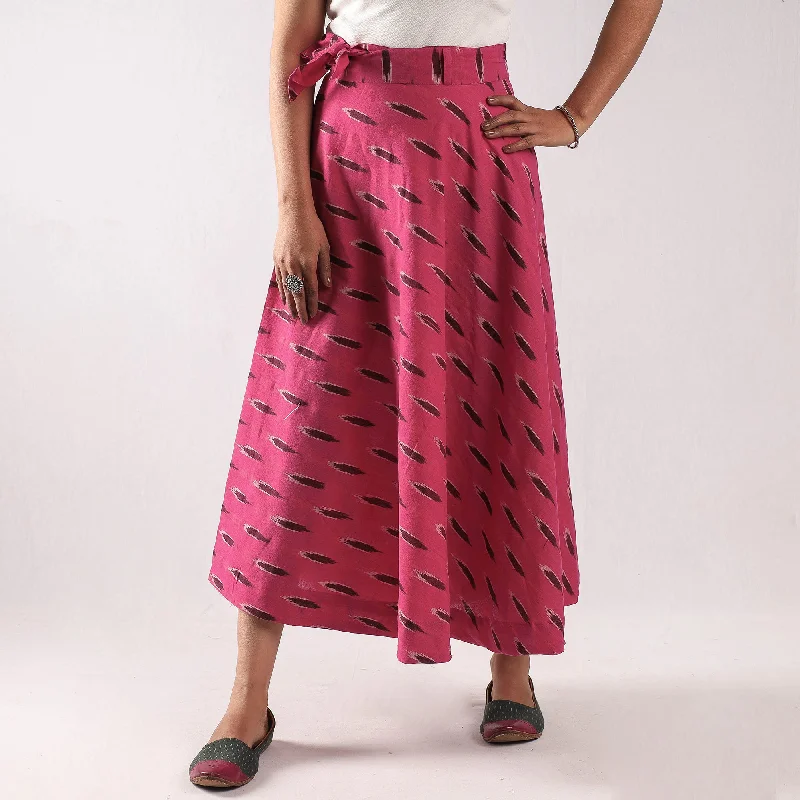 Pink - Pinky - Pochampally Ikat Cotton Wrap Around Skirt Velvet unclassified skirts