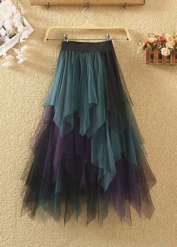 Art Casual Tulle Asymmetrical Patchwork Fall Skirt Asymmetrical unclassified skirts