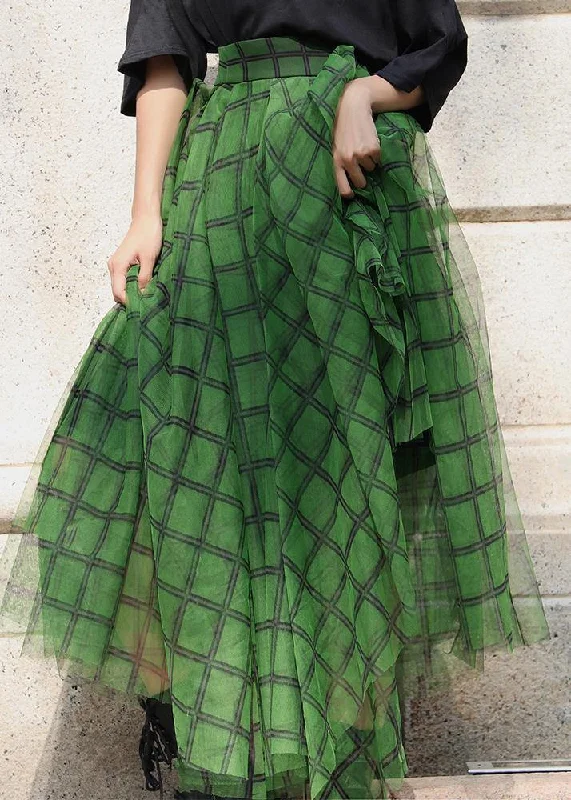 Boho Green Plaid tulle asymmetrical design Skirt Summer Best-selling unclassified skirts