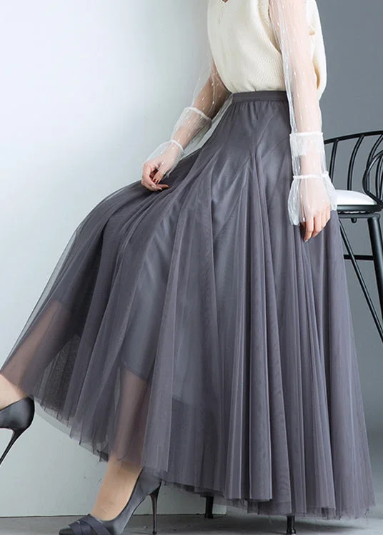 Boho Grey Tulle Pleated A Line Fall Skirts Trendy unclassified skirts