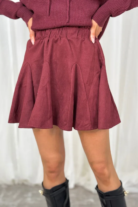 Caitlyn Pleated Faux Suede Skirt In Burgundy Chic unclassified skirts