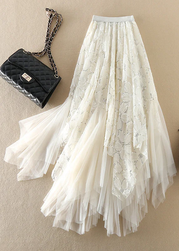 Casual White Sequins asymmetrical design Tulle Skirts Spring Everyday wear unclassified skirts