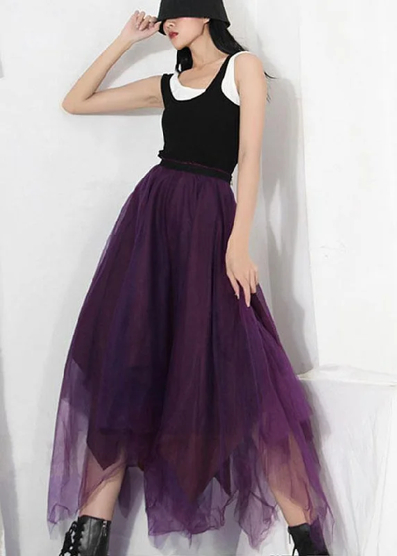 Fitted Purple Patchwork Summer Skirt Tulle Asymmetrical Breathable unclassified skirts