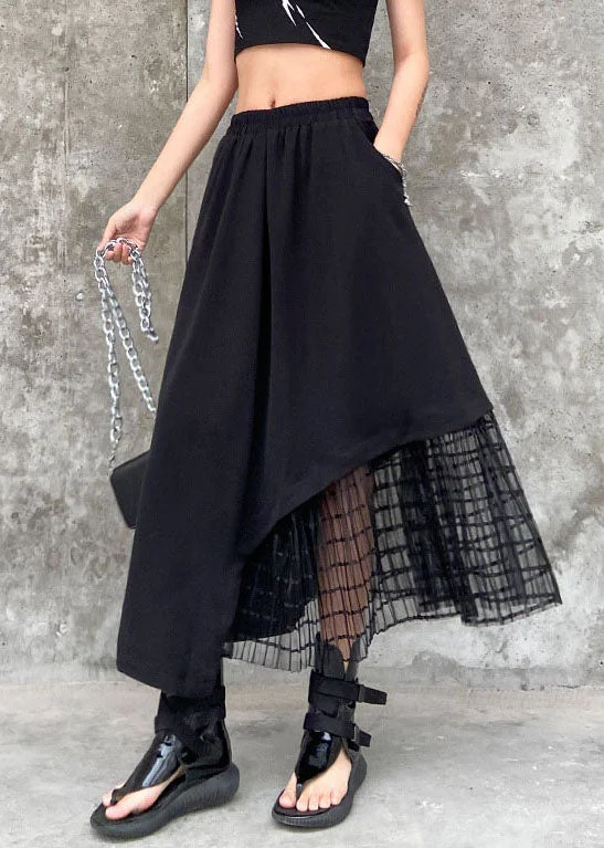 Handmade Black elastic waist Asymmetrical tulle Patchwork Skirts Spring Popular unclassified skirts