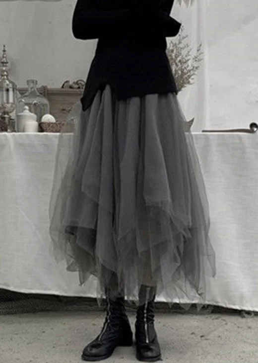 Plus Size Grey Patchwork Cute Tulle Skirts Spring Tulle unclassified skirts