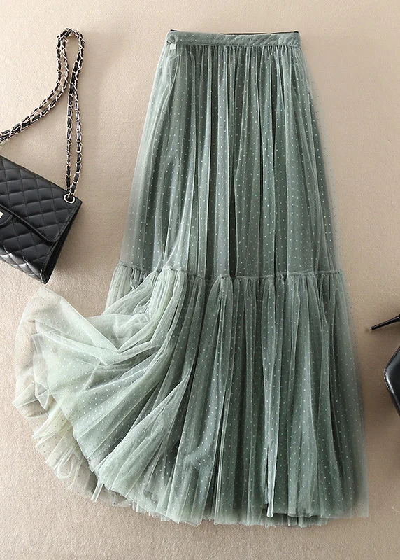 Simple Green Patchwork Dot Tulle Skirt Spring High-end unclassified skirts