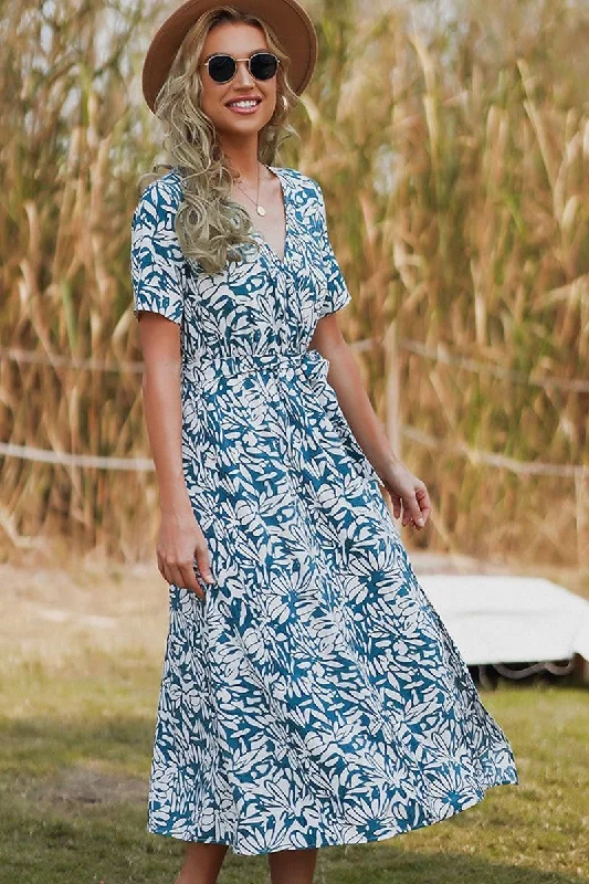 WOMEN PATTERNED WAIST TIED A LINE LONG DRESS Fashion-forward maxi dresses