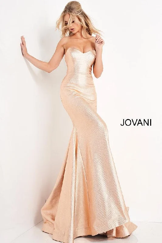 Jovani 06427 Metallic Strapless Long Prom Dress Glamorous maxi dresses