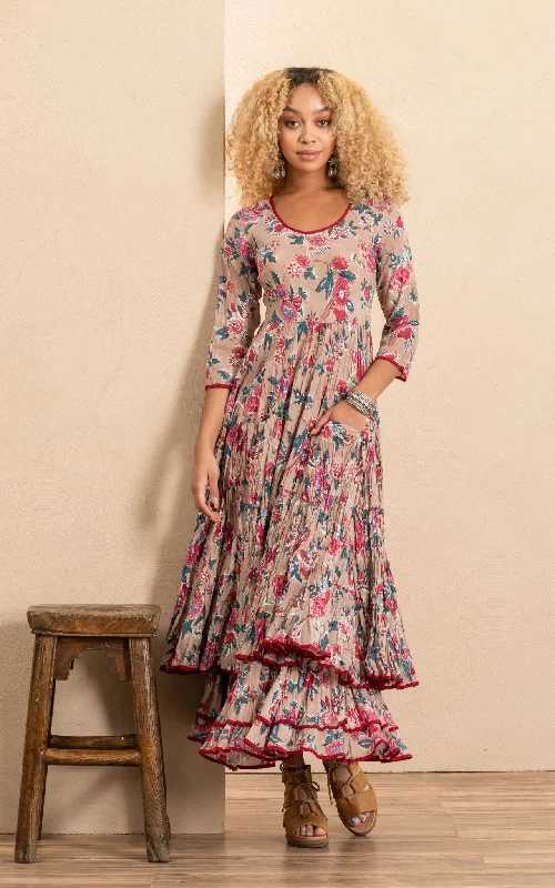 Santa Fe Dress, Long, 3/4 Sleeve, Desert Bloom Winter maxi dresses