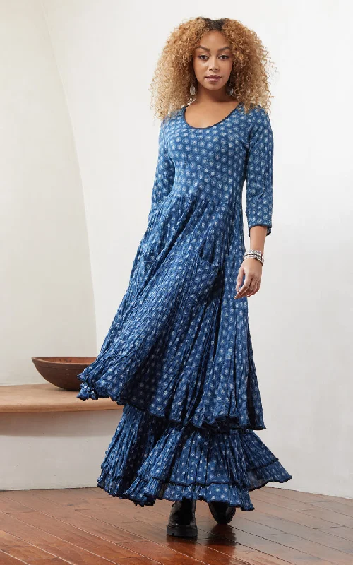 Santa Fe Dress, Long, 3/4 Sleeve, Flower Dot Indigo Shein maxi dresses