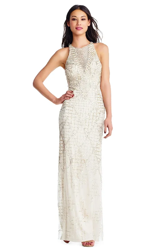 Aidan Mattox - MD1E202819 Lattice Beaded Gown with Criss Cross Back Elegant party dresses