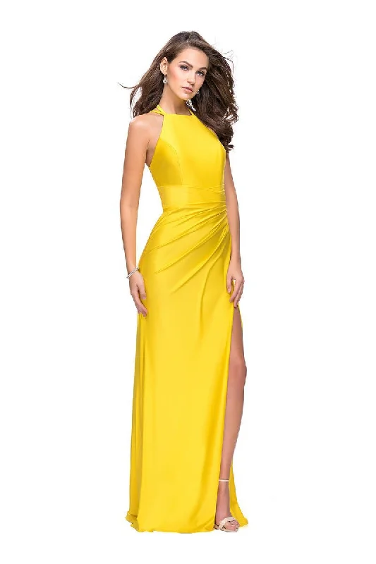 La Femme - 26141 High Halter Draped Jersey Sheath Gown Flattering party dresses for all body types